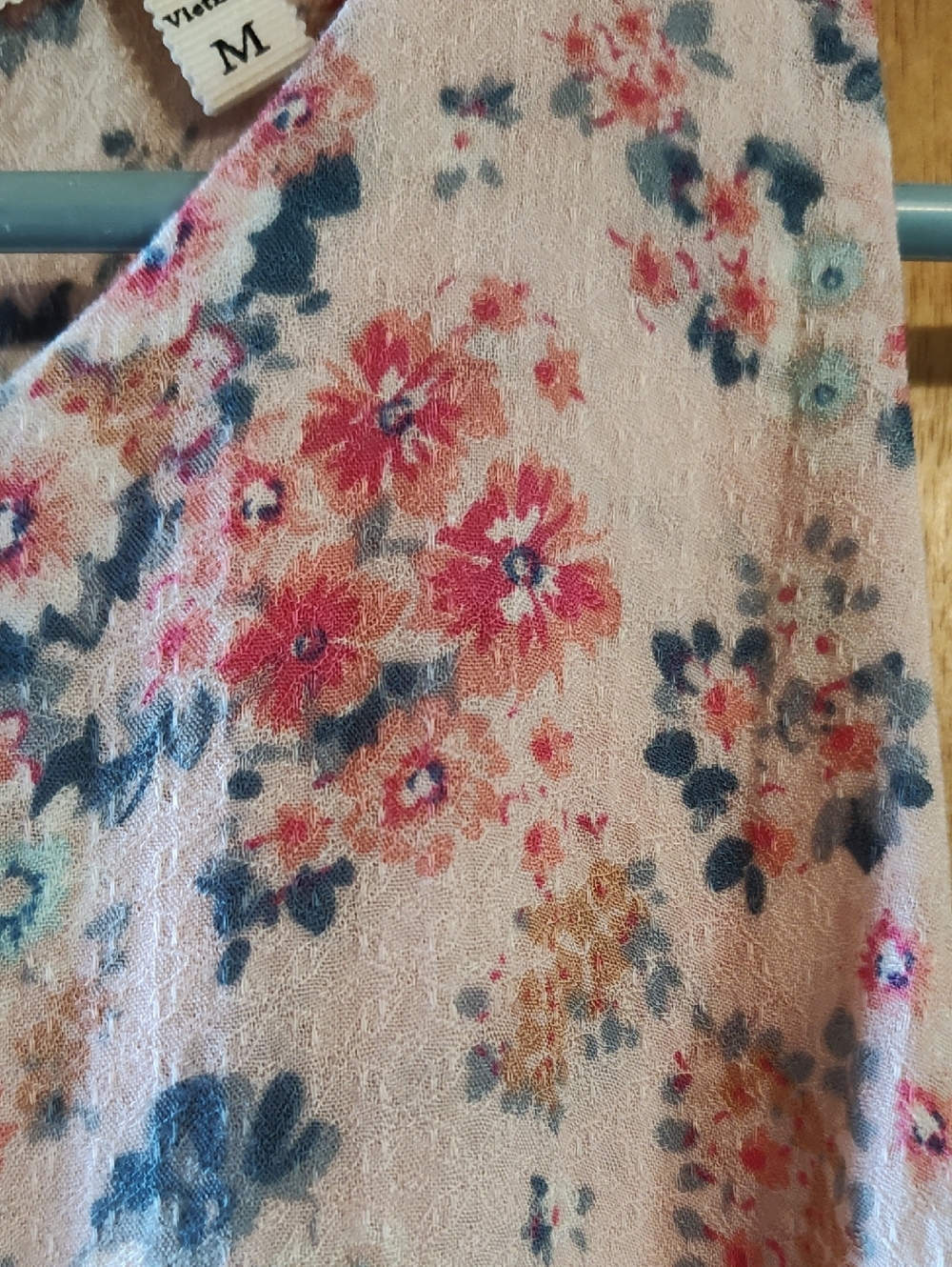 Monteau Los Angeles Layered Sleeveless Blouse Blush Pink Aqua Ditsy Floral Med - Picture 3 of 11